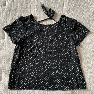 Xhilaration Black White Polka Dot T Shirt with Back Bow Small